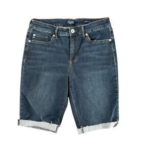 Chaps Denim Shorts Mid-Rise Cuffed Upcycled Custom Size 10 Stretch Dark Wash